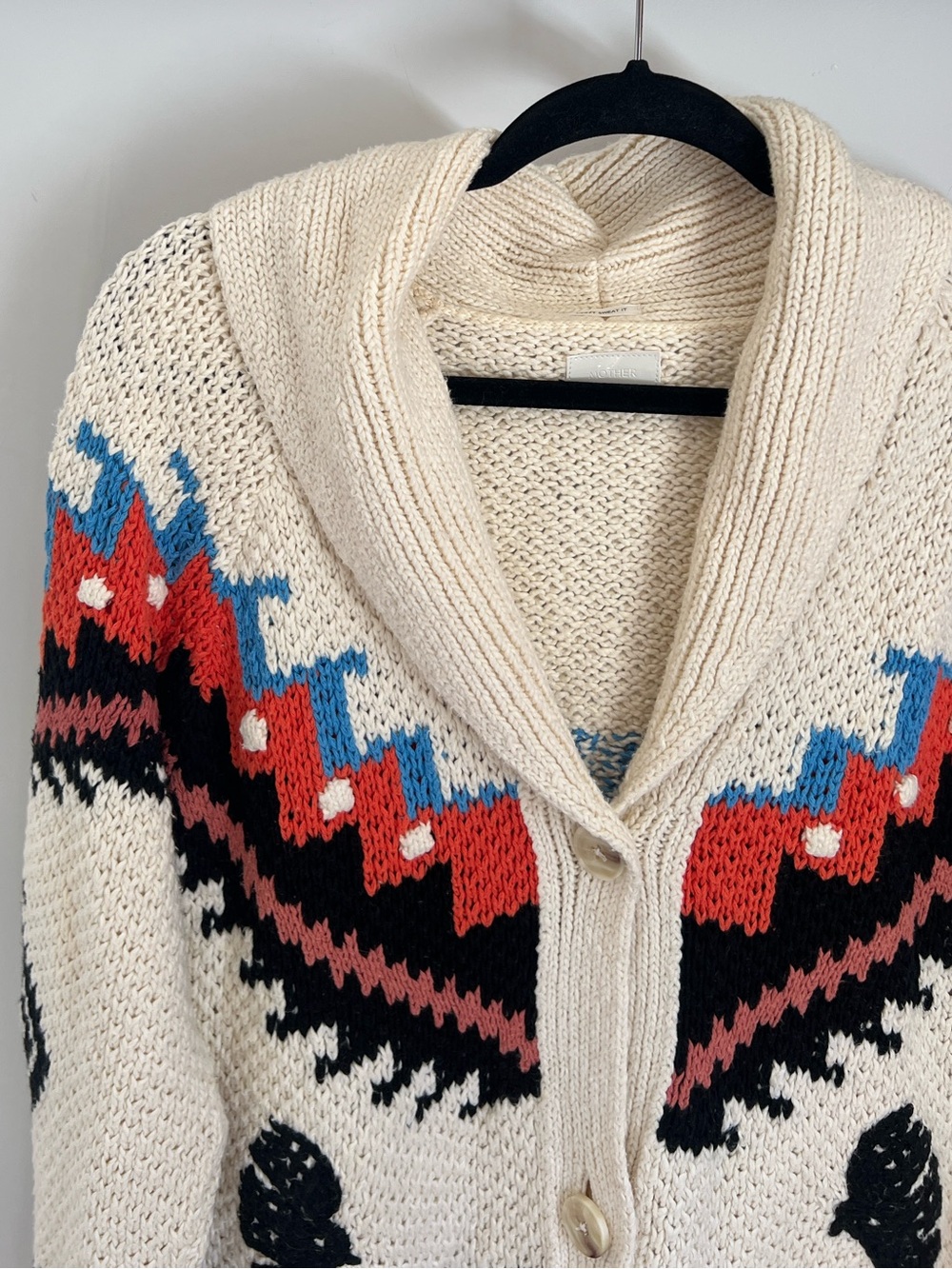 Mother The De Gaulle Shawl Collar Knit Cardigan Sweater Cream Black - Picture 7 of 9